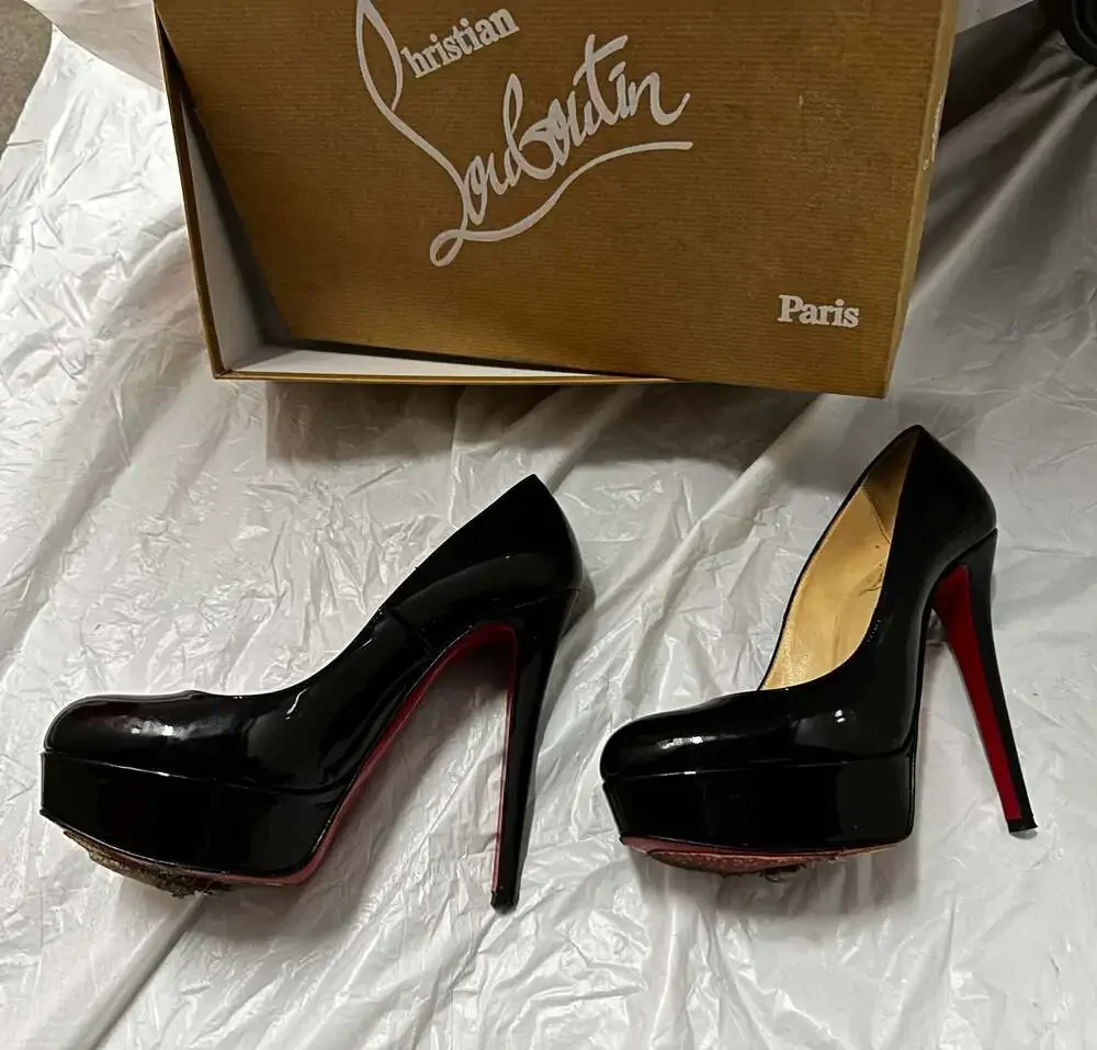 Christian Louboutin Black Patent Leather Round Toe Platform Pumps